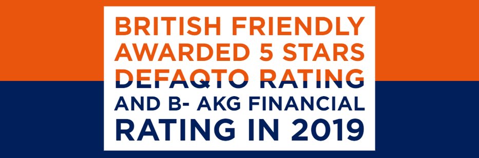 British Friendly awarded 5 Stars Defaqto Rating and B- AKG Financial Rating in 2019